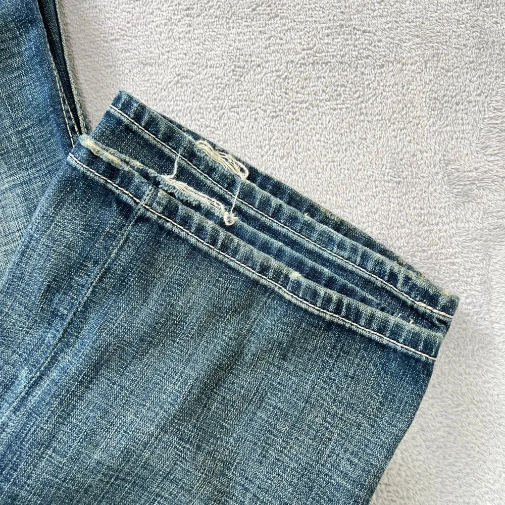 BKE Tyler Straight‎ Jeans Men 36R Blue Medium Wash Distressed Denim Thick Stitch